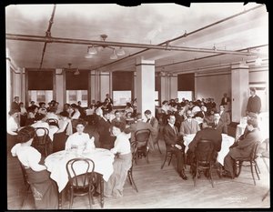 Vista, de, homens mulheres, jantando, em, um, cafeteria, em, Parke, Davis, und, Co., químicos, Hudson, und, Vestry, ruas, nova iorque, 1910, (silver, gelatin, print)